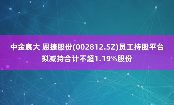 中金宸大 恩捷股份(002812.SZ)员工持股平台拟减持合计不超1.19%股份
